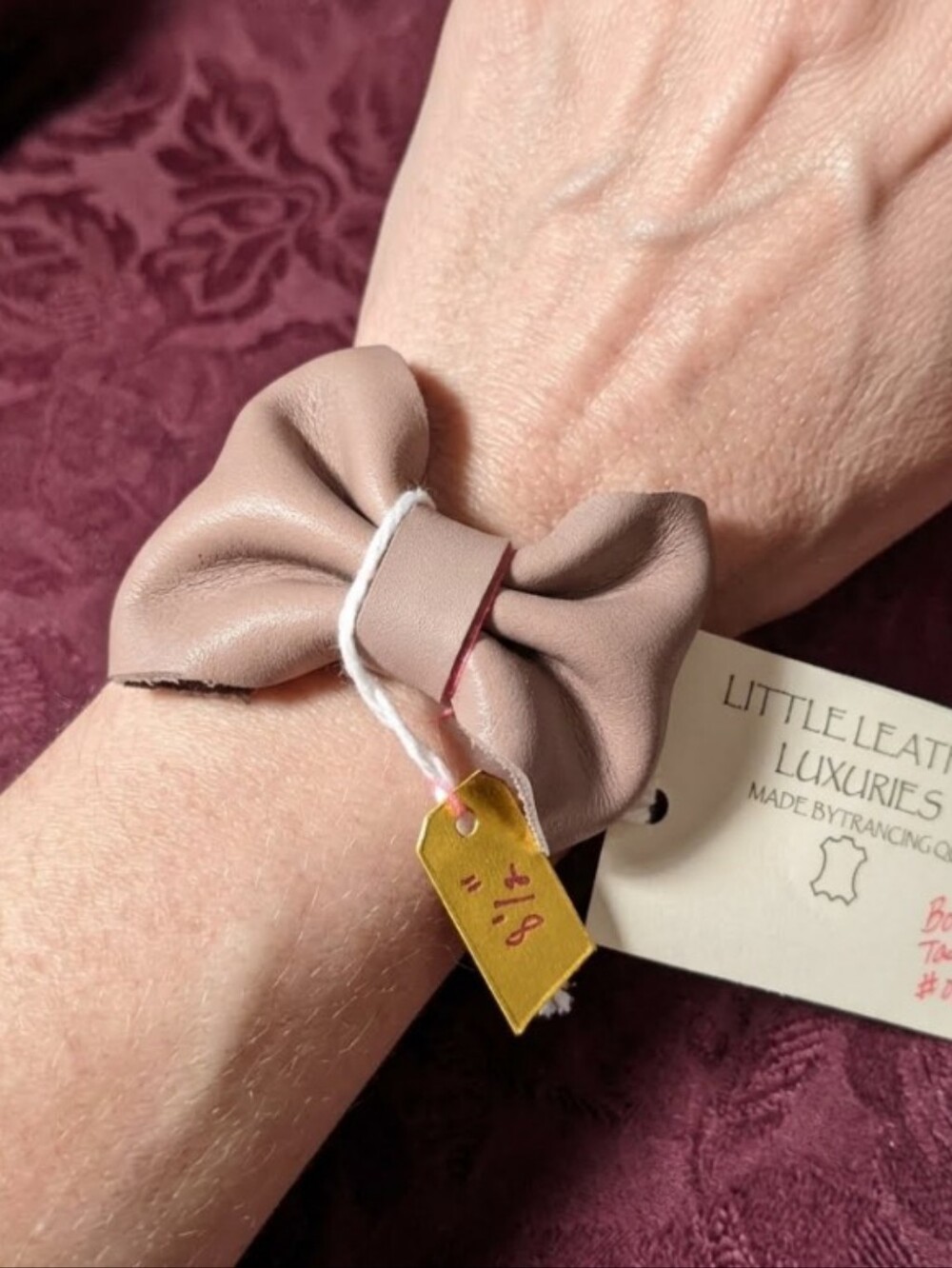 Handmade Genuine Leather Bow Bracelet #02 Taupe Gunmetal